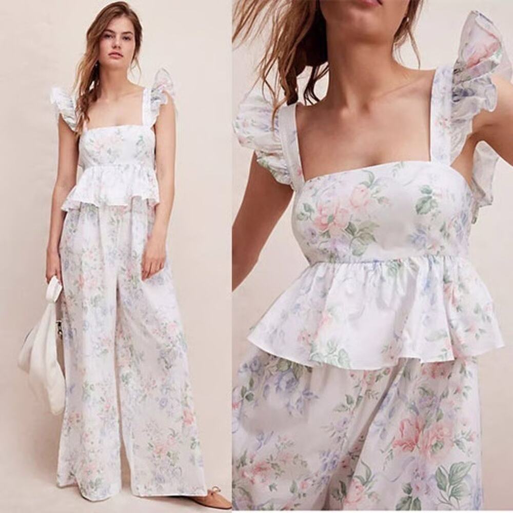 Selkie X Anthropologie Floral Ruffle Jumpsuit‎ The Weekender Small Cottagecore
